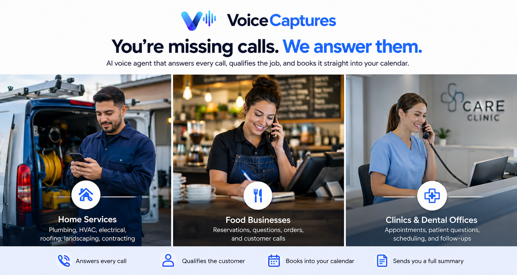 VoiceCaptures -- AI voice receptionist that answers, qualifies and books calls